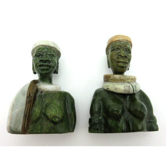 Small Stone Bust Set Colourful Hand Carved in Zimbabwe Africa 3.1" Tall - Picture 6 of 9